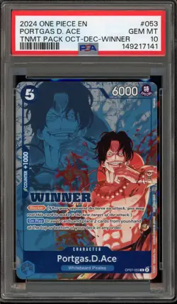 One Piece CCG Portgas.D.Ace Tournament Pk. Oct-Dec Winner OP07-053 PSA 10 - Image 1