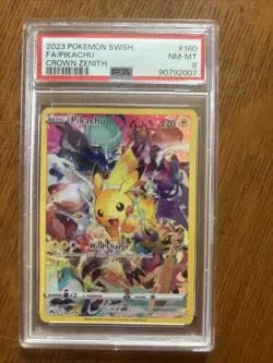 PSA 8 Pikachu 160/159 Crown Zenith Galarian Gallery Full Art Pokemon Card - Image 1
