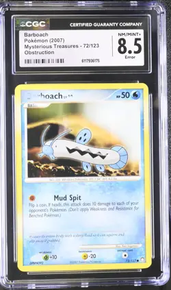 CGC 8.5 Barboach 2007 Mysterious Treasures 72/123 Pokemon Card Obstruction Error - Image 1