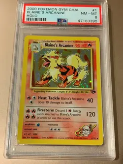 Blaine's Arcanine Holo Pokemon Card Unlimited Gym Challenge 1/132 PSA 8 NM-M - Image 1
