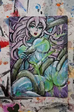Altered MtG Hand Painted Plains One Of A Kind Anime - Image 1