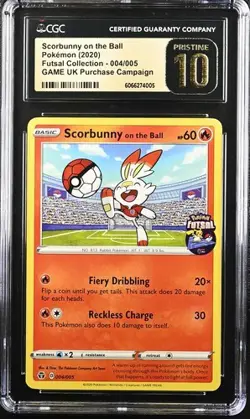 CGC 10 PRISTINE Scorbunny On The Ball 004/005 Promo Futsal Pokemon 2020 - Image 1