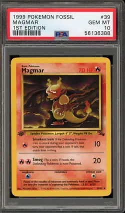 Pokemon Magmar Fossil 1st Edition #39 PSA 10 Gem Mint - Image 1