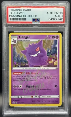 Pokemon TCG PSA/DNA Certified Ted Lewis Gengar Promo Holo Auto SWSH052 - Image 1