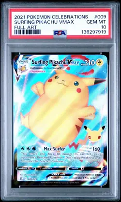 Pokemon Celebrations Surfing Pikachu VMAX Full Art 009/025 PSA 10 - Image 1