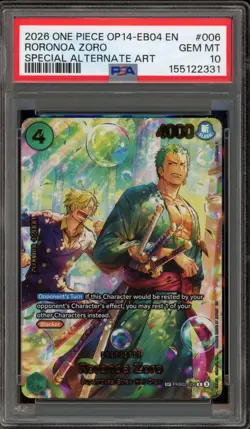 One Piece CCG Roronoa Zoro OP14-EB04 Special Alternate Art PRB02-006 PSA 10 - Image 1