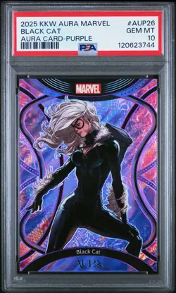 2025 KAKAWOW AURA MARVEL AURA CARD PURPLE #26 BLACK CAT 5/45 PSA 10 - Image 1