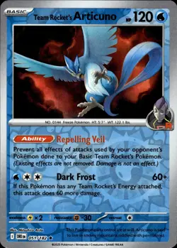 Team Rocket's Articuno 051/182 Rare Destined Rivals Pokemon Reverse Holo NM - Image 1