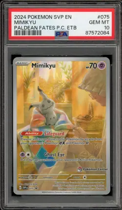 Pokemon Center Stamp Promo Mimikyu Paldean Fates ETB SVP EN 075 PSA 10 Gem Mint - Image 1