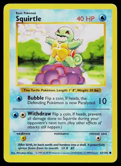 Pokemon Card - Squirtle Base Set Shadowless 63/102 Common - Image 1