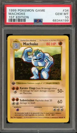 Pokemon Machoke Base Set Shadowless 1st Edition #34 PSA 10 Gem Mint - Image 1