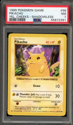 Pokemon Pikachu Base Set Shadowless Yellow Cheeks #58 PSA 7 - Image 1