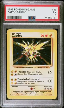 1999 POKEMON GAME ZAPDOS - HOLO #16 EX PSA 5 FREAH SLAB - Image 1
