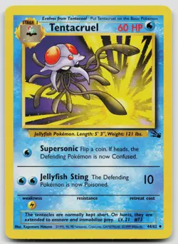 TENTACRUEL 44/62 UNCOMMON FOSSIL POKEMON UNLIMITED LP - Image 1