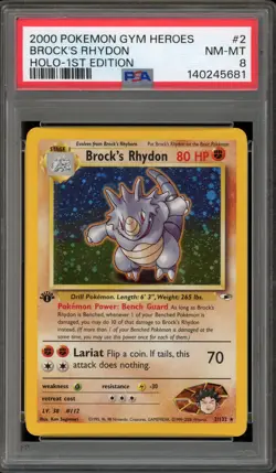 Pokemon Brock's Rhydon Gym Heroes 1st Edition Holo Rare #2 PSA 8 - Image 1