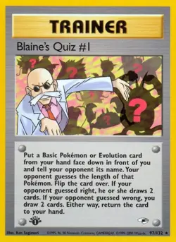 Pokemon Card - Blaine's Quiz #1 1st Edition Gym Heroes 97/132 Rare NM - Image 1