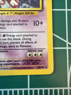 Pokemon Mewtwo TCG Base Set 10/102 Holo Rare Wizards 1999 60 HP English - Image 5