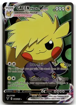 Pikachu Cosplay GREEN VCOS Holo Foil Card Fan Art Cute Anime Pokemon FS - Image 1