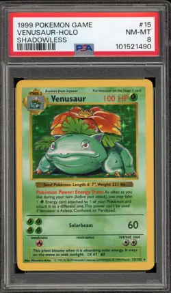 Pokemon Venusaur Base Set Shadowless Holo Rare #15 PSA 8 - Image 1