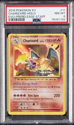 2016 POKEMON XY EVOLUTIONS PRERELEASE-STAFF #11 CHARIZARD-HOLO PSA 8 - Image 1
