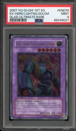 Yu-Gi-Oh! Evil Hero Lightning Golem 1st Edition Ultimate Rare GLAS-EN039 PSA 9 - Image 1