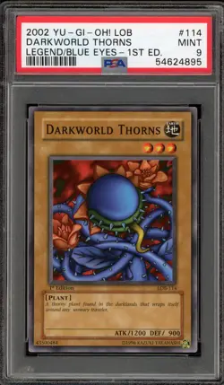 Yu-Gi-Oh! Darkworld Thorns Legend of Blue Eyes 1st Edition LOB-114 PSA 9 Mint - Image 1