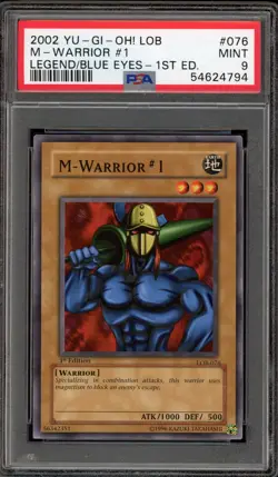 Yu-Gi-Oh! M-Warrior #1 Legend of Blue Eyes 1st Edition LOB-076 PSA 9 Mint - Image 1