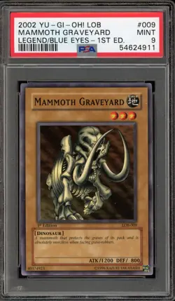 Yu-Gi-Oh! Mammoth Graveyard Legend of Blue Eyes 1st Edition LOB-009 PSA 9 Mint - Image 1