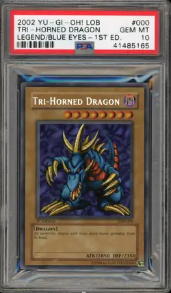 Yu-Gi-Oh! Tri-Horned Dragon Legend/Blue Eyes 1st Ed Secret Rare LOB-000 PSA 10 - Image 1