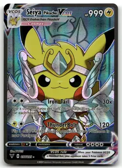 SAINT SEIYA PIKACHU POKEMON COSPLAY CARTE CARD NEW HOLO PRISM MANGA ANIME - Image 1