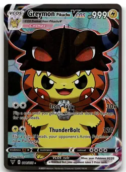 Greymon Pikachu VCOS Holo Non-TCG Fan Art 019/055 Pokemon Card - Image 1