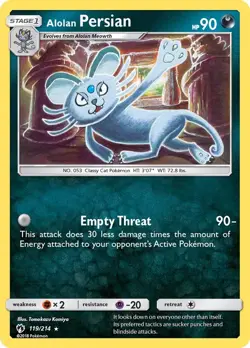 Alolan Persian 119/214 Rare SM - Lost Thunder Pokemon Card - Image 1