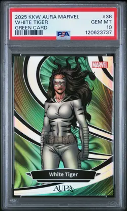2025 KAKAWOW AURA MARVEL GREEN CARD #38 WHITE TIGER 13/25 PSA 10 - Image 1