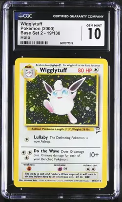 CGC 10 GEM MINT Wigglytuff Base Set 2 19/130 Holo Pokemon Card - Image 1