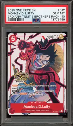 One Piece CCG Monkey.D.Luffy 3rd ANV Tournament 3 Brothers Pk. ST01-012 PSA 10 - Image 1
