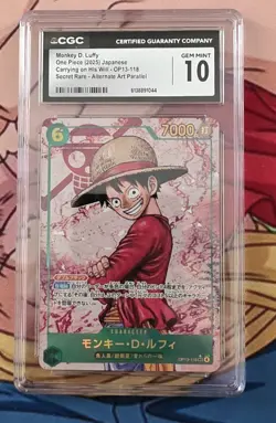 CGC GemMint 10 Japanese Monkey D Luffy OP13-118 Alternate Art Parallel One Piece - Image 1