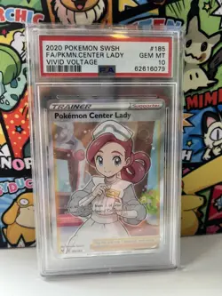 Pokemon Center Lady PSA 10 Pokemon Card 185/185 Vivid Voltage Full Art 2020 - Image 1