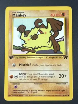 Pokemon TCG Team Rocket 1st Edition Regular Finish Mankey 61/82 NM Card - Image 1