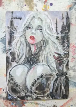 Altered MtG Hand Painted Swamp One Of A Kind Anime - Image 1