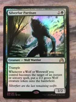 1x Silverfur Partisan Pre-release Foil mtg Shadows Over Innistrad LP - Image 1