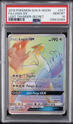 2018 POKEMON SUN & MOON LOST THUNDER SECRET #227 FULL ART/LUGIA GX PSA 10 - Image 1