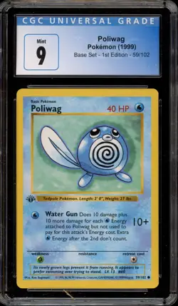 Pokemon Poliwag Base Set Shadowless 1st Edition #59 CGC 9 Mint - Image 1