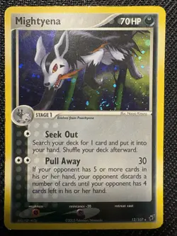 Pokemon TCG Mightyena Ex Deoxys 12/107 Holo Rare Swirl Vintage 2005 Card HP - Image 1