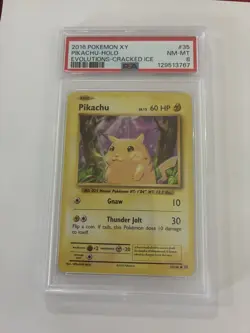 2016 Pokemon XY Evolutions Pikachu #35 Cracked Ice Holo PSA 8 NM-MT Theme Deck - Image 1