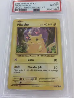 2016 Pokemon XY Evolutions Pikachu #35 Cracked Ice Holo PSA 8 NM-MT Theme Deck - Image 3