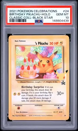 Pokemon Birthday Pikachu Holo 2021 Celebrations Classic Collection #24 PSA 10 📈 - Image 1