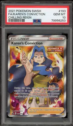 Pokemon Karen's Conviction Chilling Reign Full Art #193 PSA 10 Gem Mint - Image 1