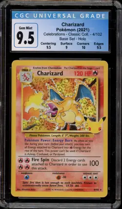 Pokemon Charizard Celebrations Classic Coll. Base Set Holo Rare #4 CGC 9.5 - Image 1