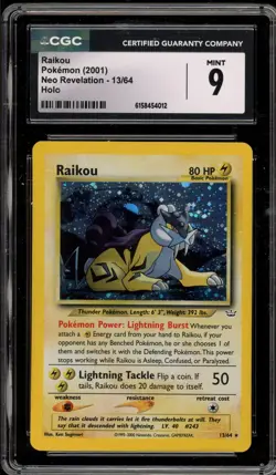Pokemon Raikou Neo Revelation Unlimited Holo Rare #13 CGC 9 Mint - Image 1