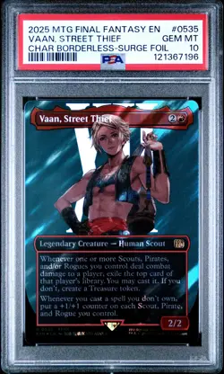 2025 MTG FINAL FANTASY CHARACTER BORDERLESS-SURGE FOIL VAAN, STREET THIEF PSA 10 - Image 1